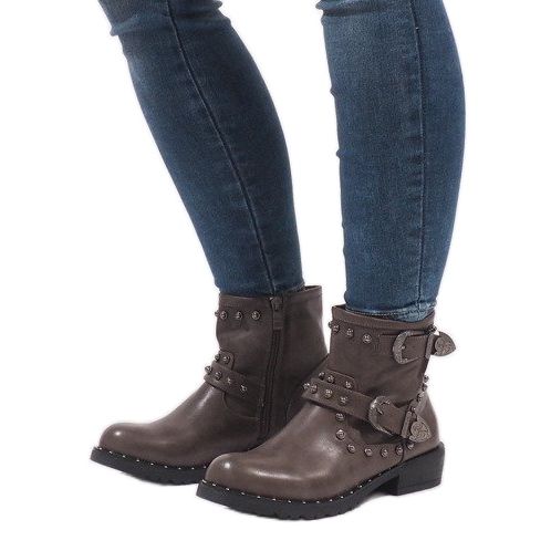 Khaki botki z klamrami i cekinami A8018 wielokolorowe zielone 1