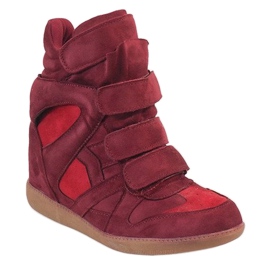 Bordowe sneakersy na koturnie H6601-45 czerwone 1