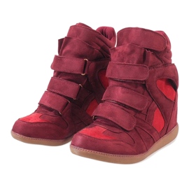 Bordowe sneakersy na koturnie H6601-45 czerwone 2