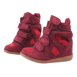 Bordowe sneakersy na koturnie H6601-45 czerwone 3