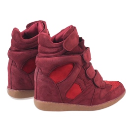 Bordowe sneakersy na koturnie H6601-45 czerwone 4