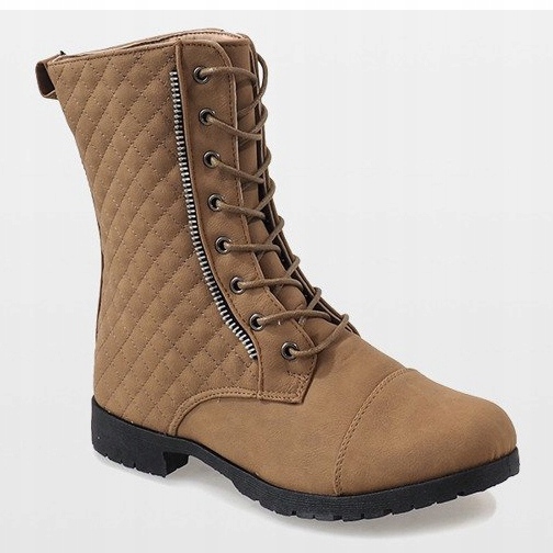 Beżowe pikowane botki B01 beżowy 1