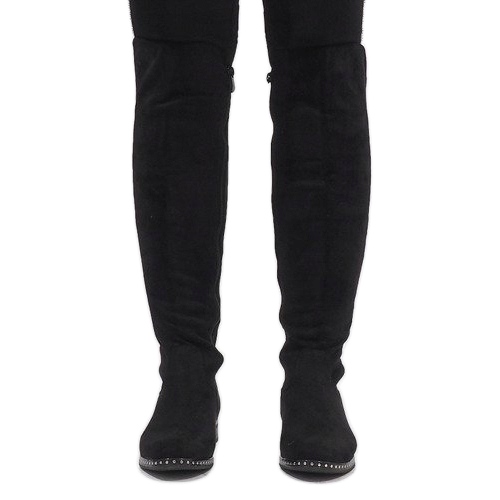 Czarne zamszowe kozaki z ćwiekami H305 2