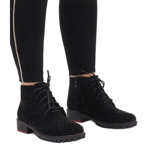 Czarne zamszowe botki z cekinami 1013 1