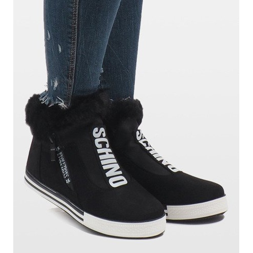 Czarne ocieplane futerkiem botki z zamszu NB220P 2