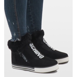 Czarne ocieplane futerkiem botki z zamszu NB220P 1