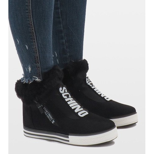 Czarne ocieplane futerkiem botki z zamszu NB220P 1