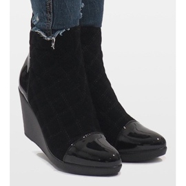 Eleganckie Botki Na Koturnie 1455 Czarny czarne 2