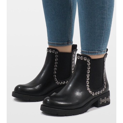 SDS Czarne ocieplane botki z ćwiekami 7387-PA 1