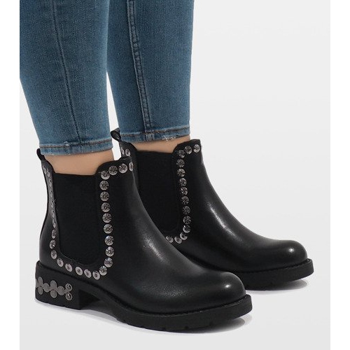 SDS Czarne ocieplane botki z ćwiekami 7387-PA 2