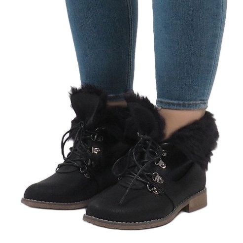 Czarne ocieplane botki futerko B9816-KB 2