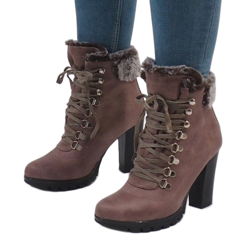 Khaki botki na słupku N50 zielone 2