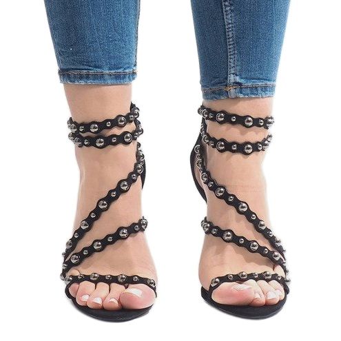 Czarne szpilki sandałki LE042P 2