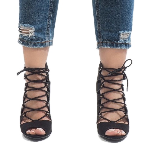 Czarne odkryte botki na szpilce 9095-83A 2