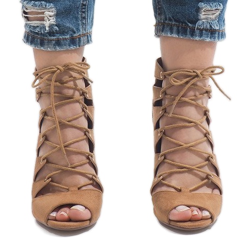 Camel odkryte botki na szpilce 9095-83A brązowe 2