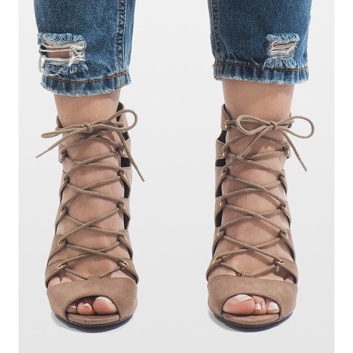 Khaki odkryte botki na szpilce 9095-83A wielokolorowe zielone 2