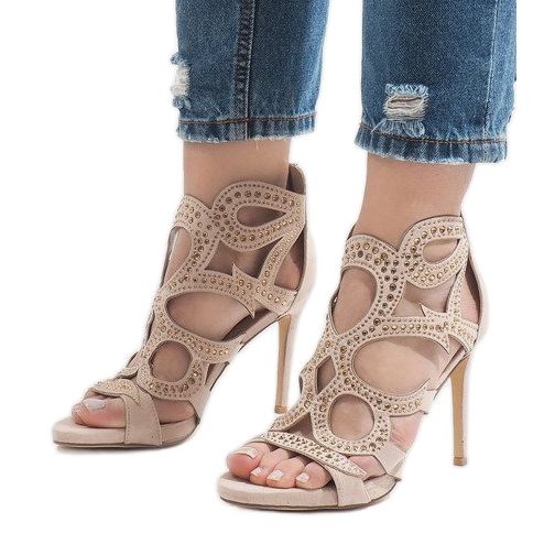 Beżowe odkryte botki na szpilce HF1436-20 beżowy 1