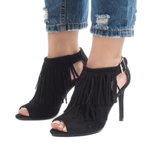 Czarne botki boho na szpilce 1551-149 1