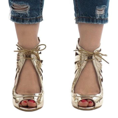 Złote odkryte botki lakierowane C-003 złoty 1