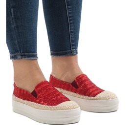 Czerwone trampki espadryle na platformie GH001 1