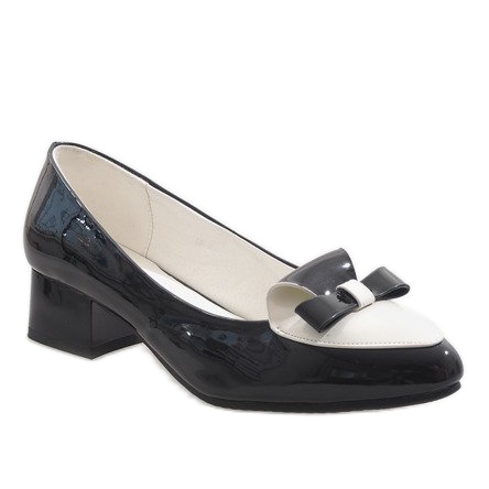 Czarno-białe czółenka na obcasie GF-A166 czarne 1