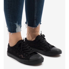 Czarne tenisówki z koronki RL-673 1