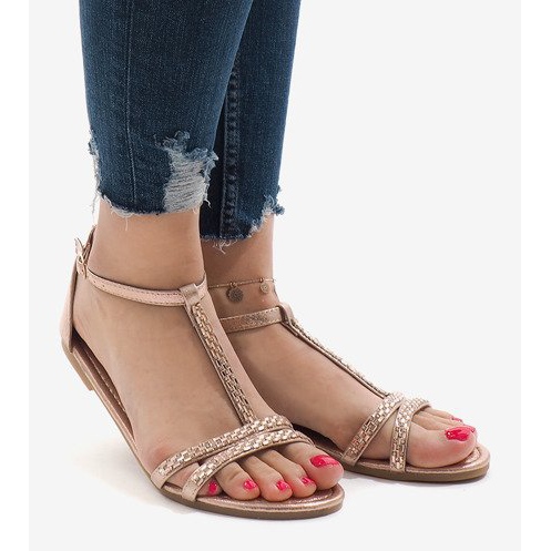 Champagne sandały zdobione WL017 żółte 2