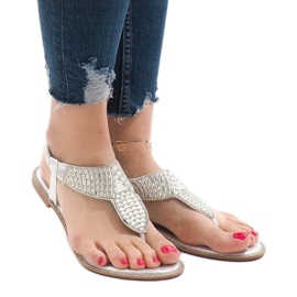 Srebrne sandały japonki zdobione JN1359-2 szare 1