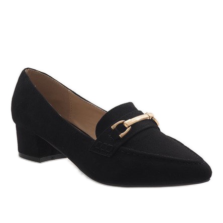 Czarne zamszowe czółenka na obcasie 7078-P 1