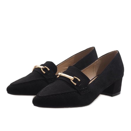 Czarne zamszowe czółenka na obcasie 7078-P 2