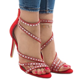 Czerwone sandały na szpilce 9081-9 1