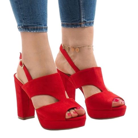 Czerwone sandały na słupku JS-8001 1