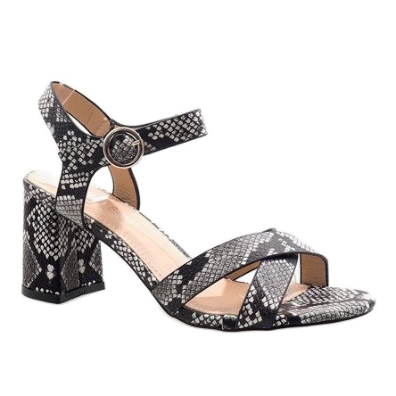 Wężowe sandaly na słupku zamsz X-116 czarne wielokolorowe 1