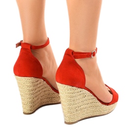 Czerwone sandały na koturnie espadryle BD342 3