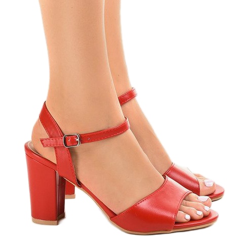 Czerwone sandały na słupku odkryte FZ583 1