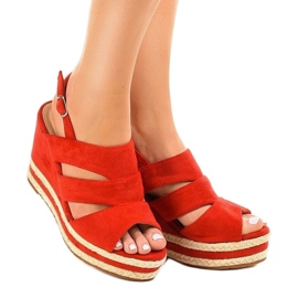 Czerwone espadryle sandały na koturnie FG6 1