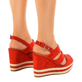 Czerwone espadryle sandały na koturnie FG6 3