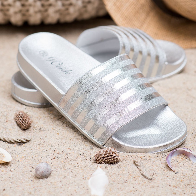 Weide Klapki Z Brokatem szare 1