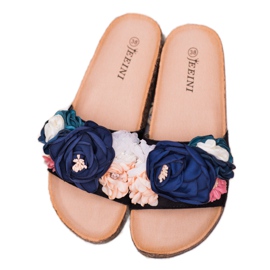 SHELOVET Czarne Klapki Z Kwatami 2