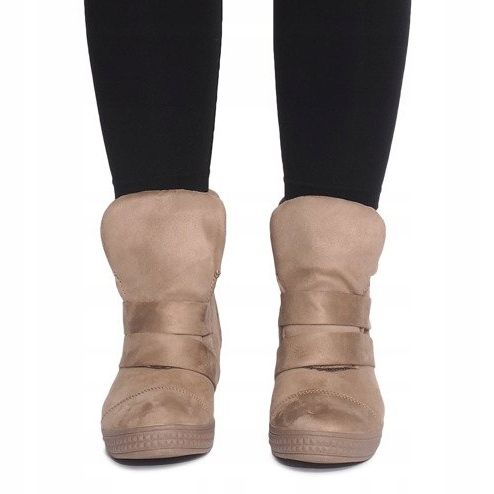 Sneakersy Na Koturnie Z Rzepą 1703 Camel brązowe 2