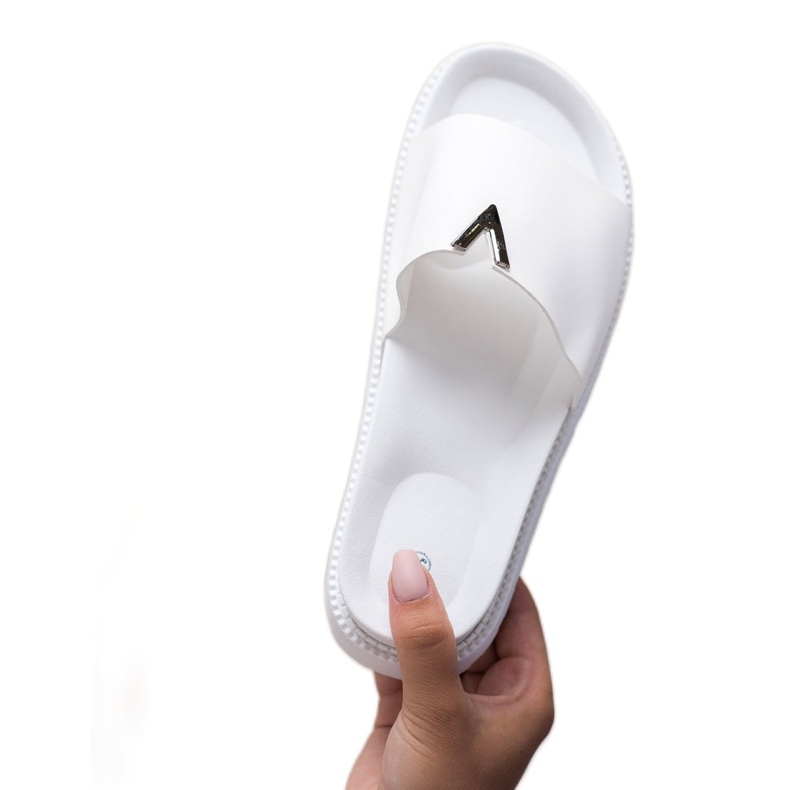 SHELOVET Klapki Na Platformie białe 2