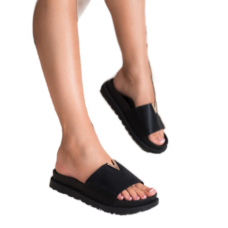 SHELOVET Klapki Na Platformie czarne 1