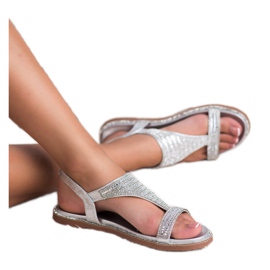 Super Mode Stylowe Srebrne Sandały szare 1