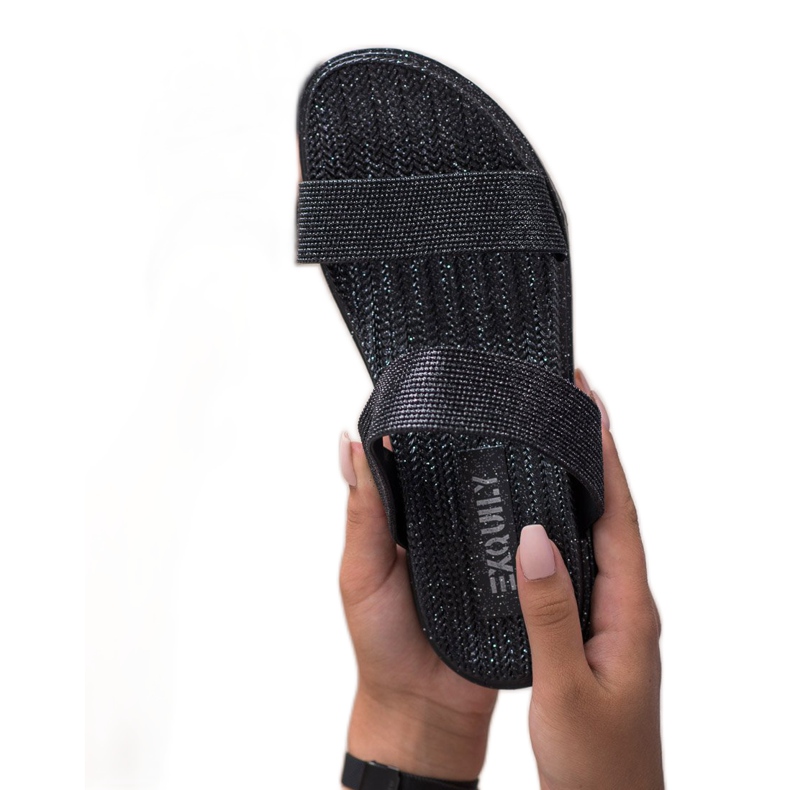 EXQUILY Modne Gumowe Klapki czarne 1