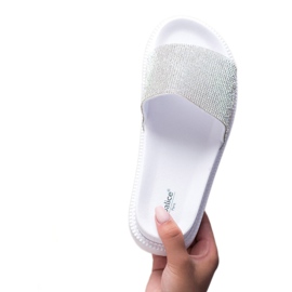 SHELOVET Klapki Z Kryształkami białe 2