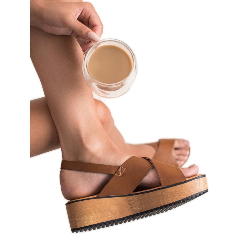 SHELOVET Sandały Na Platformie brązowe 2