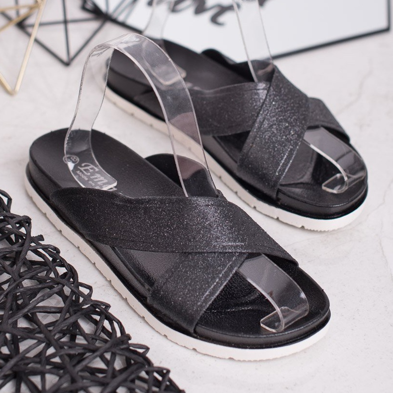 Emaks Czarne Klapki Z Brokatem 2