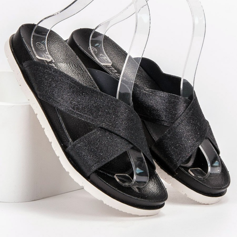 Emaks Czarne Klapki Z Brokatem 1