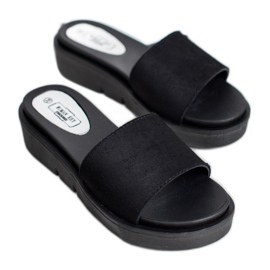 SHELOVET Klapki Na Koturnie czarne 2