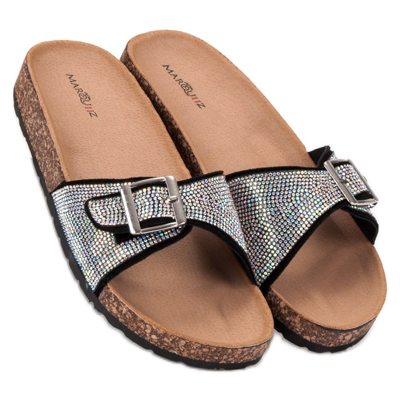 Marquiz Błyszczące Klapki Ze Sprzączką czarne 1